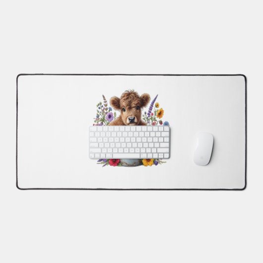 Höllenkuh in Blume Eimer, Niedlich Schreibtischunterlage (Tastatur & Maus)