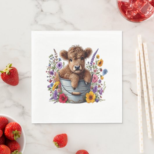 Höllenkuh in Blume Eimer, Niedlich Serviette (Beispiel)