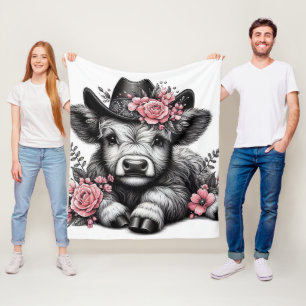 Höllenkuh in Hut mit floraler Dekoration Fleecedecke