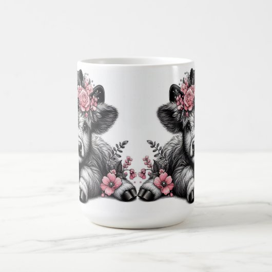 Höllenkuh in Hut mit floraler Dekoration Kaffeetasse (Mittel)