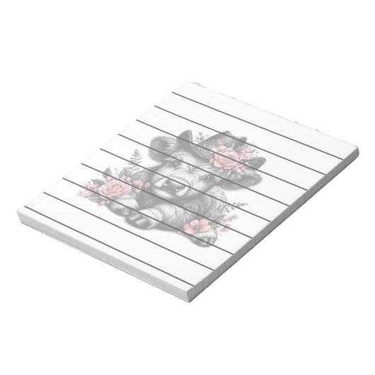 Höllenkuh in Hut mit floraler Dekoration Notizblock (Rotiert)