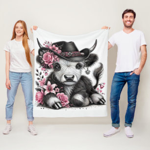 Höllenkuh mit Blumenhut Fleecedecke