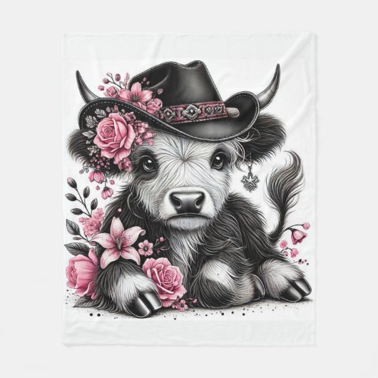 Höllenkuh mit Blumenhut Fleecedecke (Vorderseite)