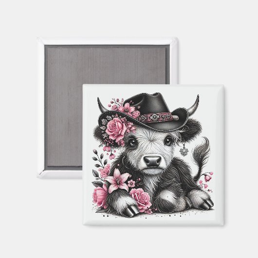 Höllenkuh mit Blumenhut Magnet (Vorderseite/Rückseite)