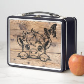 Höllenkuh mit Schmetterling-Schwarz/Imitat Holzkör Metall Brotdose (Beispiel)