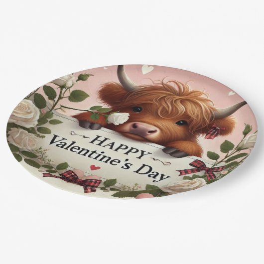 Höllenkuhwal mit weißen Rosen Pappteller (Schrägansicht)