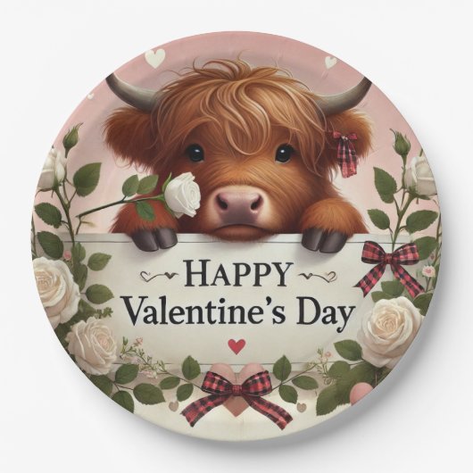 Höllenkuhwal mit weißen Rosen Pappteller (Vorderseite)