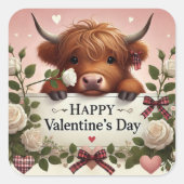 Höllenkuhwal mit weißen Rosen Quadratischer Aufkleber (Vorderseite)