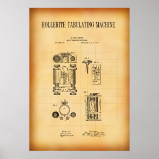 HOLLERITH TABULATING MACHINE PATENT 1889 POSTER