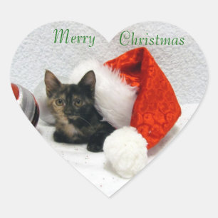 Holley's Weihnachten - Katze / Katzenaufkleber Herz-Aufkleber