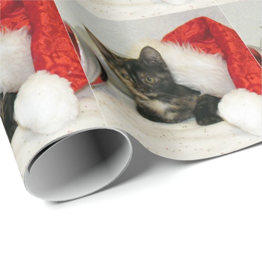 Holleys Weihnachtsmannmütze - Katze / Kätzchen Wei Geschenkpapier (Rolleneckpunkt)