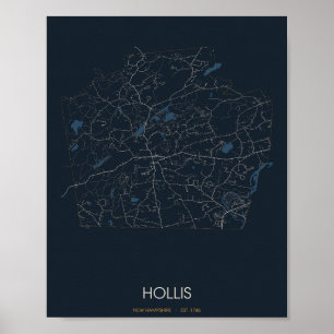 Hollis New Hampshire Straßenkarte Poster (Nacht)