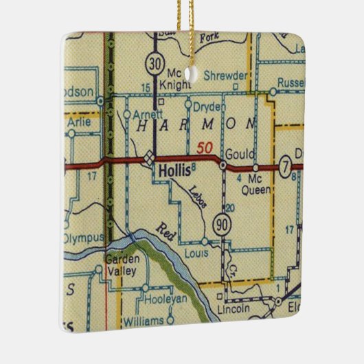 Hollis OK Retro Map Keramikornament (Rechts)