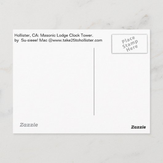 Hollister, CA-Uhrturm Postkarte (Rückseite)