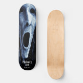 Hollow-eyed phantom witch etching on blue-black skateboard (Vorderseite)