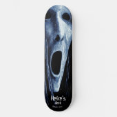 Hollow-eyed phantom witch etching on blue-black skateboard (Vorderseite)