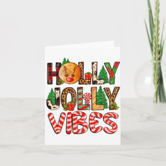 Holly A Jolly Vibes Reindeer Christmas Trees Light Karte (Vorderseite)
