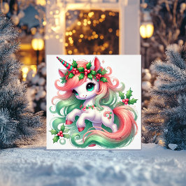 Holly-Adorned Unicorn in Rot und Grün Feiertagskarte