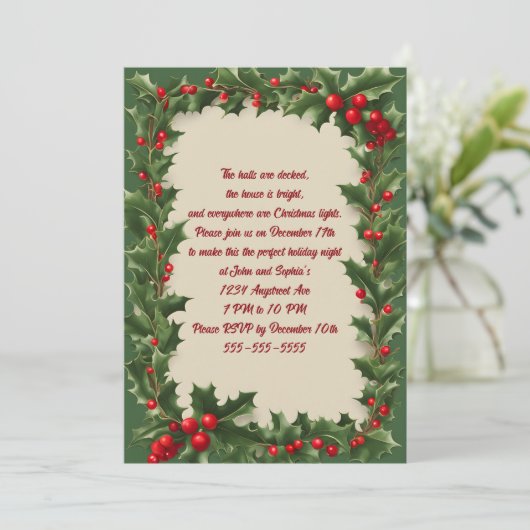 Holly am Grünen Weihnachtsfest im Party Einladung (Stehend Vorderseite)