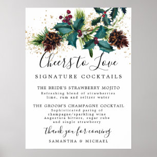 Holly and Berries Cocktails Hochzeit-Bar Poster