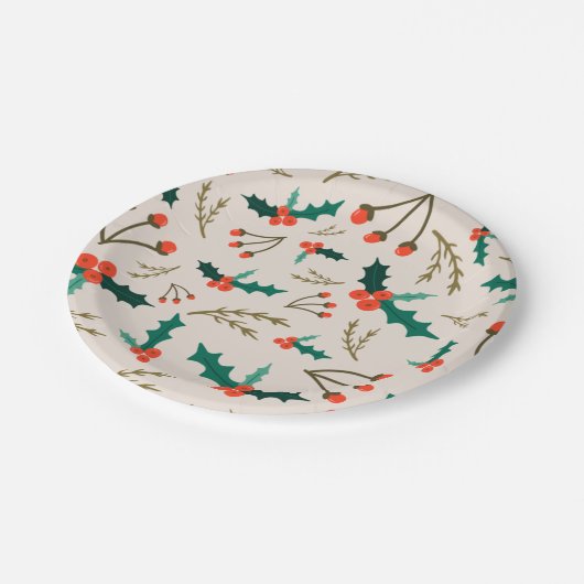 Holly and Berries Feiertag Pappteller (Schrägansicht)