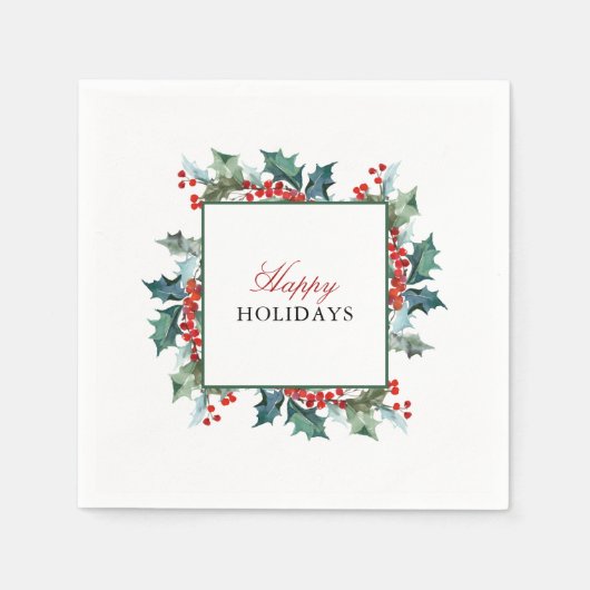 Holly and Berries Happy Holidays Serviette (Vorderseite)