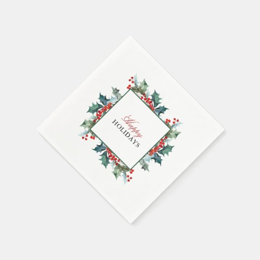 Holly and Berries Happy Holidays Serviette (Ecke)