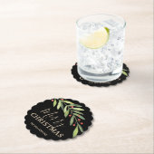 Holly and Berries on Black Merry Christmas Scallop Untersetzer (Vor Ort)