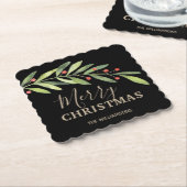 Holly and Berries on Black Merry Christmas Scallop Untersetzer (angewinkelt)