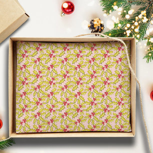 Holly and Berries on Pink Festive Whimsy Christmas Seidenpapier