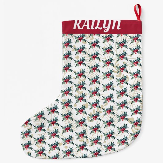 Holly and Berries Pattern Großer Weihnachtsstrumpf (Rückseite)