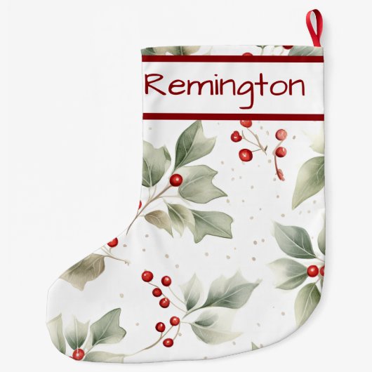 Holly and Berries Pattern zu Weihnachten Strümpfen Großer Weihnachtsstrumpf (Rückseite)