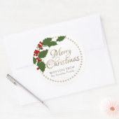 Holly and Berries Personalized Merry Christmas  Runder Aufkleber (Umschlag)