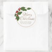 Holly and Berries Personalized Merry Christmas  Runder Aufkleber (Tasche)
