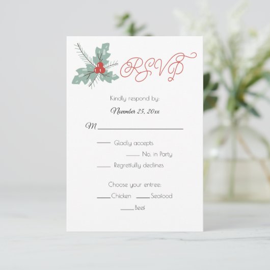 Holly and Berries Pine Bough UAWG RSVP Karte (Stehend Vorderseite)