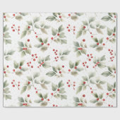 Holly and Berries Watercolor Geschenkpapier (Flach)