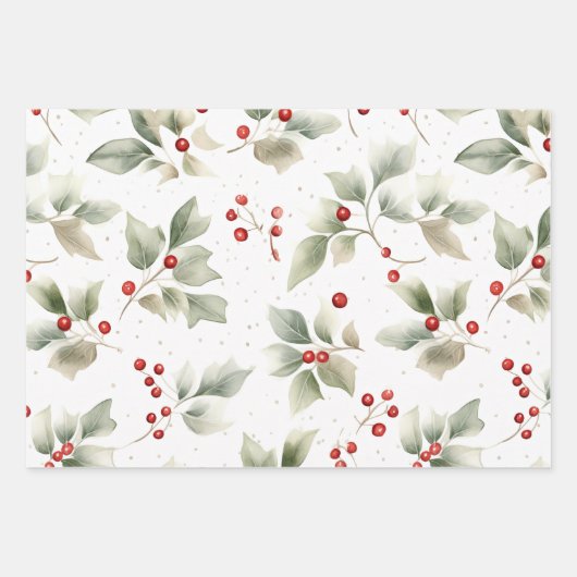 Holly and Berries Watercolor Geschenkpapier Set (Vorderseite 2)