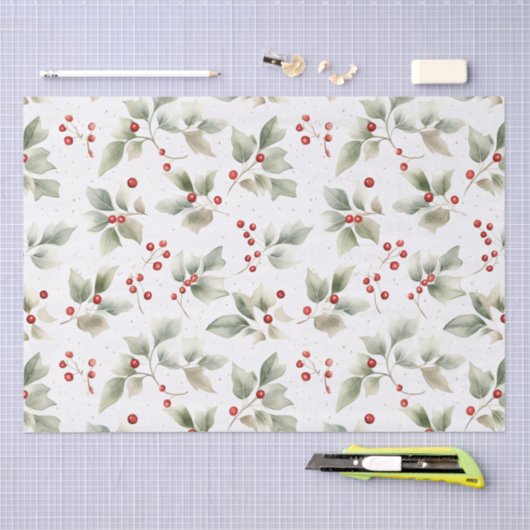 Holly and Berries Watercolor Seidenpapier (Handwerk)