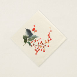 Holly and Berries Watercolor Serviette