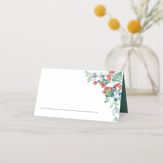 Holly and Berries Winter Wedding Platzkarte (Vorderseite)