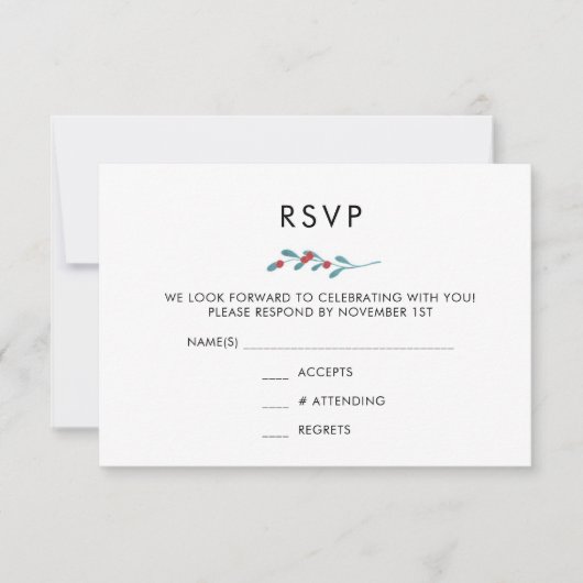Holly and Berries Winter Wedding RSVP Card Einladung (Vorderseite)