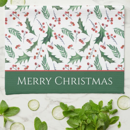 Holly and Berry Christmas Pattern Geschirrtuch (Gefaltet)