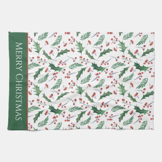 Holly and Berry Christmas Pattern Geschirrtuch (Horizontal)