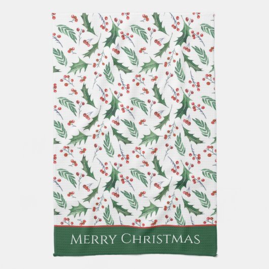 Holly and Berry Christmas Pattern Geschirrtuch (Vertikal)