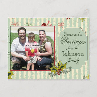 Holly and Bows Foto Weihnachtskarte Feiertagspostkarte