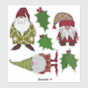 Holly and Christmas Gnomes Felt Look Aufkleber