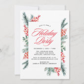 Holly and Evergreen Holiday Party Einladung (Vorderseite)