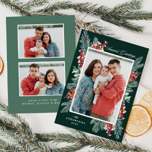 Holly and Evergreen Season's Greetings 3 Foto Feiertagskarte