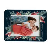 Holly and Evergreen Season's Greetings Foto Magnet (Horizontal)