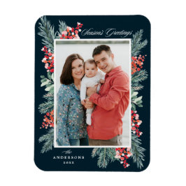 Holly and Evergreen Season's Greetings Foto Magnet